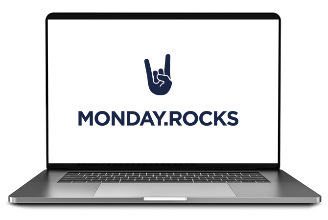 Laptop mit dem Monday.Rocks Logo